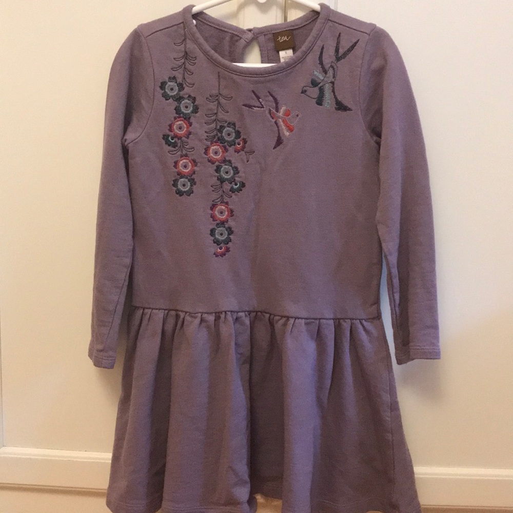 Tea collection cotton purple bird dress